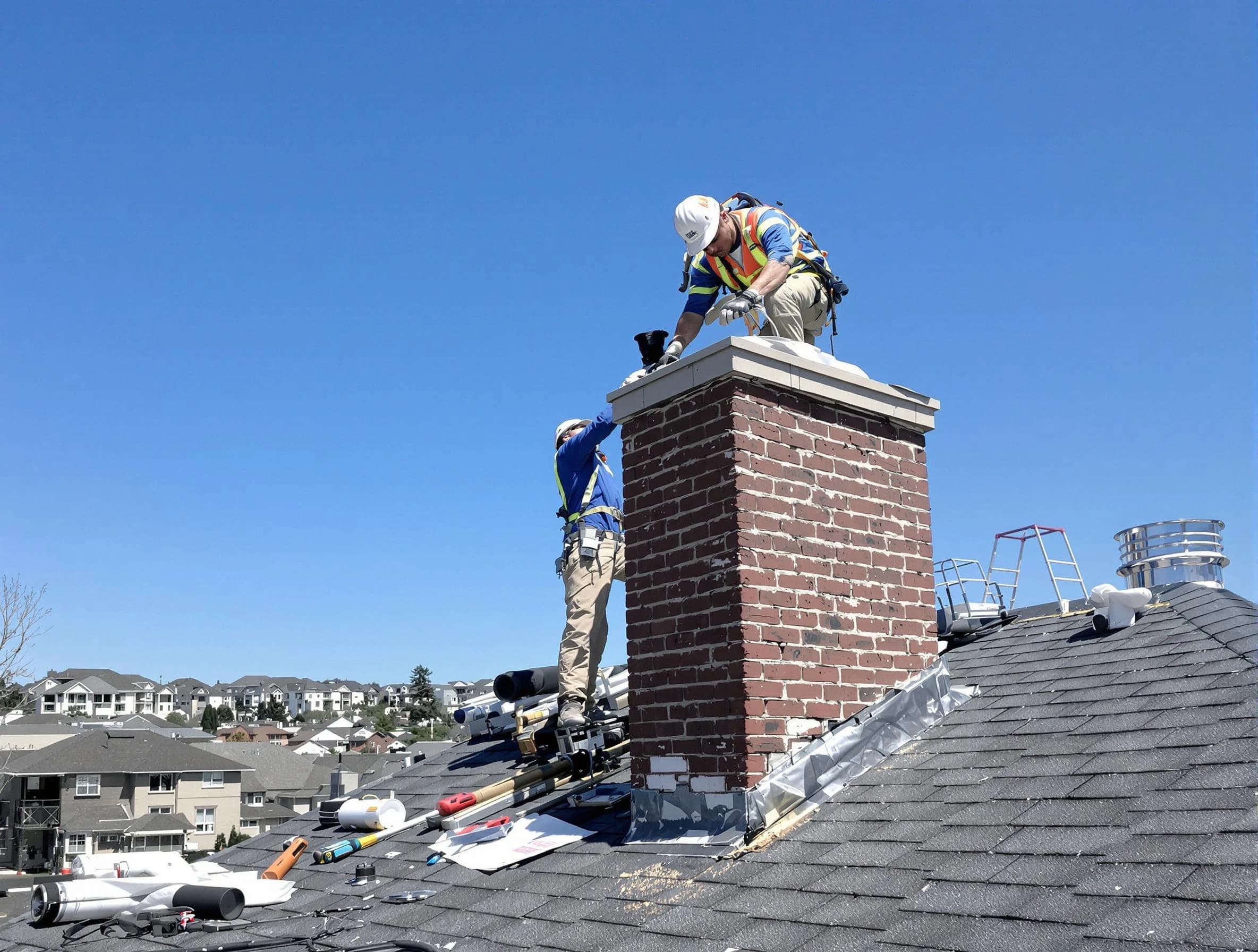 Chickasha Chimney Sweep repairing a chimney crown in Chickasha, OK