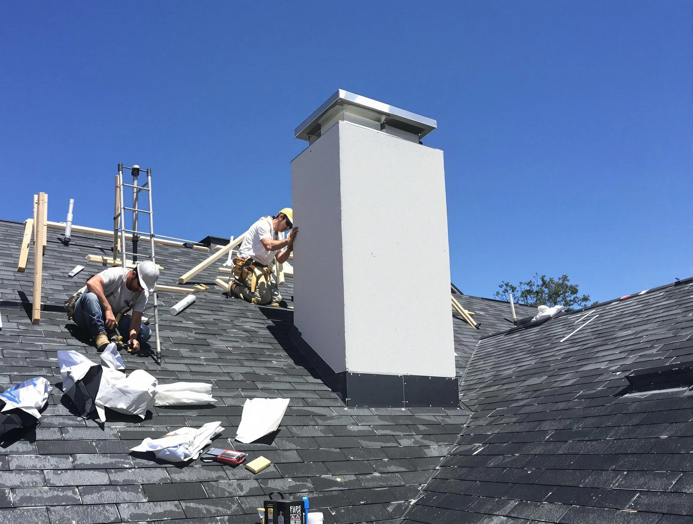Chickasha Chimney Sweep crew installing a new chimney in Chickasha, OK