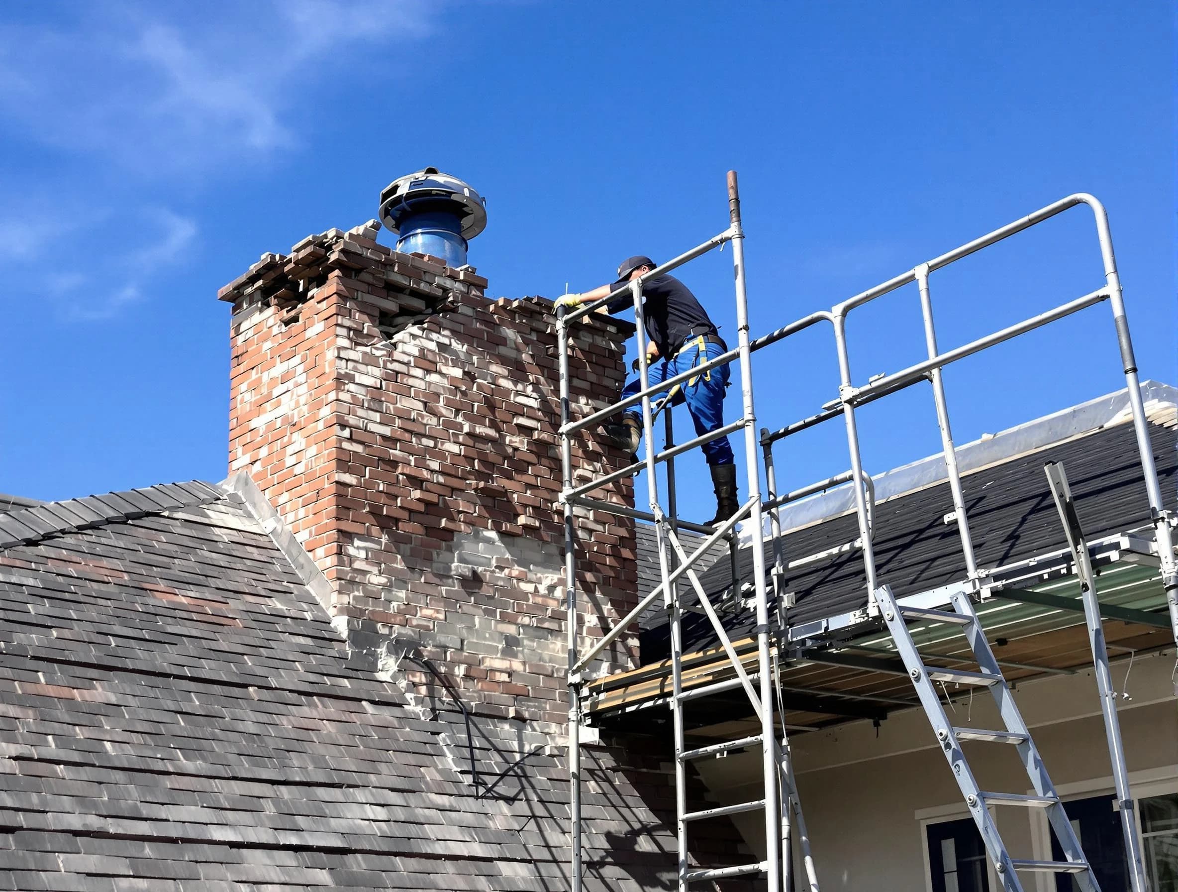 Rebuilding a chimney structure by Chickasha Chimney Sweep in Chickasha, OK