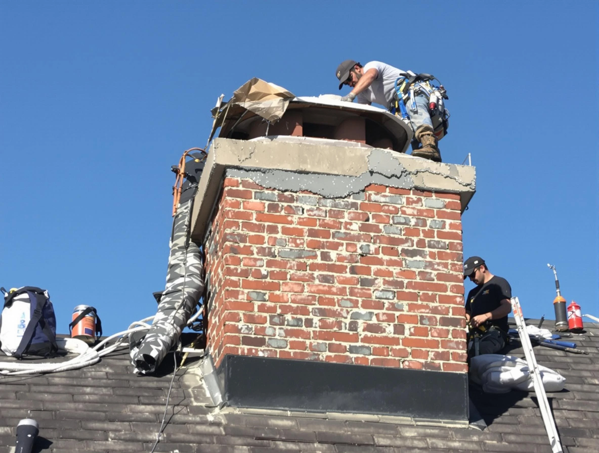 Chickasha Chimney Sweep installing a custom chimney crown in Chickasha, OK